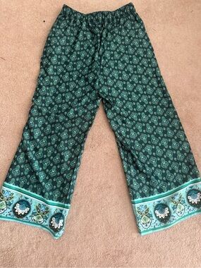 LOFT Teal and Aqua Paisley Wide-Leg Pants